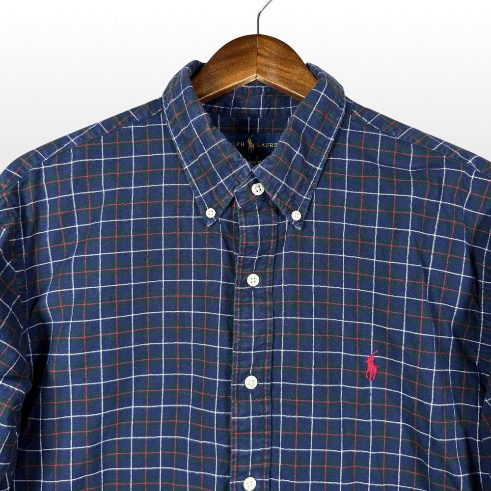 Polo Ralph Lauren Button Down Shirt Men's‎ XL Blue Plaid Custom Fit Pony Cotton